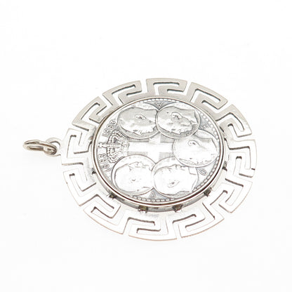 835 Silver Coin & Sterling Frame Vintage 1963 Greece 30 Drachmai Paul I Pendant