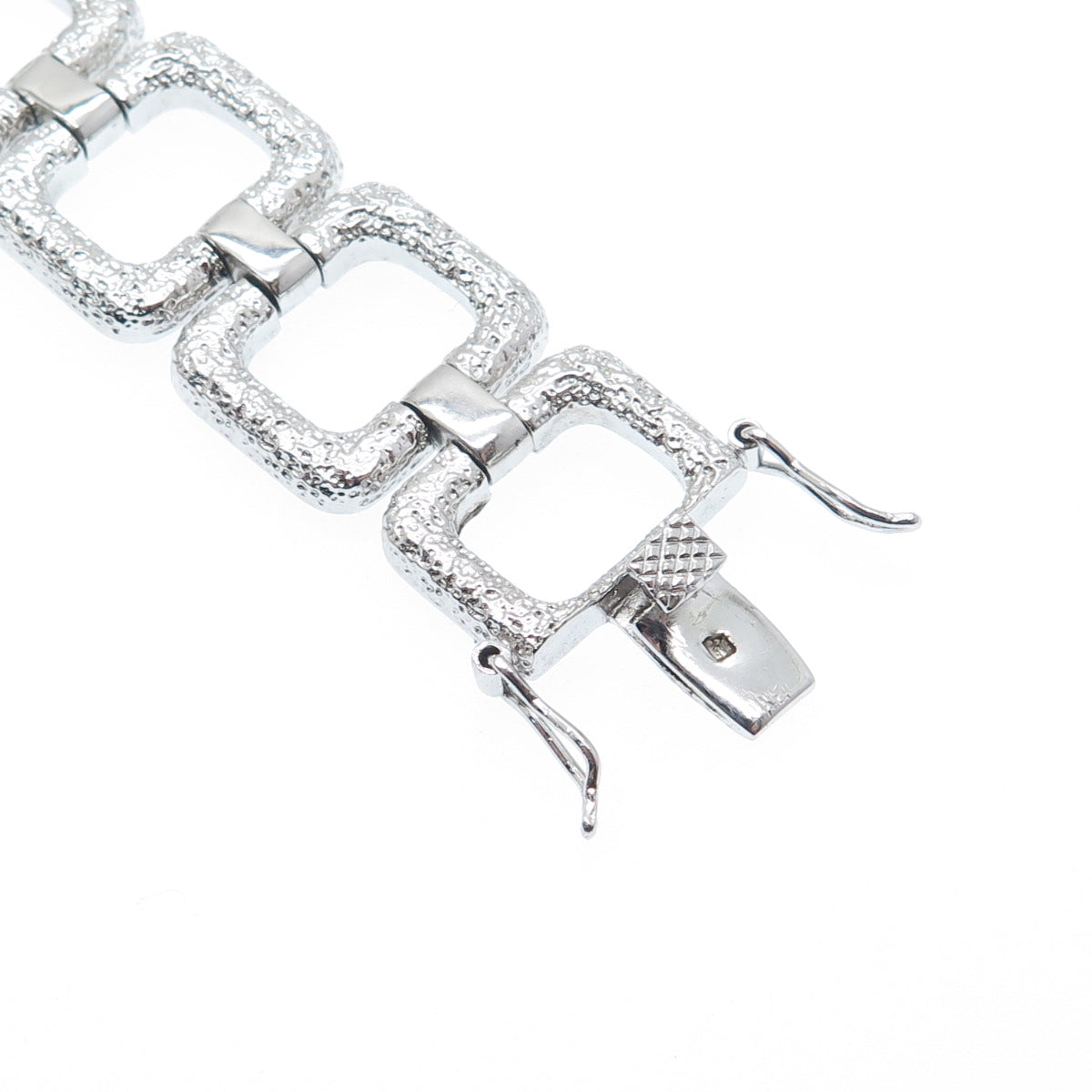 925 Sterling Silver Vintage Modernist Textured Square Link Bracelet 7"