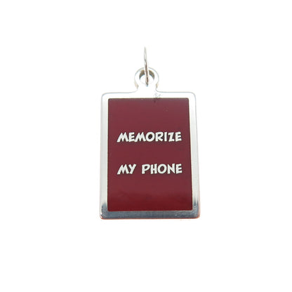 925 Sterling Silver Red Enamel Memorize My Phone Minimalist Charm Pendant
