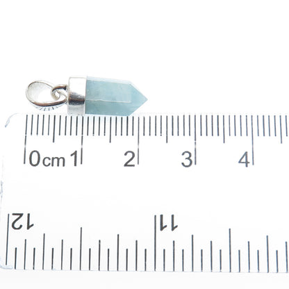 925 Sterling Silver Vintage Real Milky Aquamarine Amulet Charm Pendant