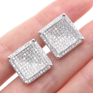 925 Sterling Silver Round-Cut C Z Sparkle Square Stud Earrings