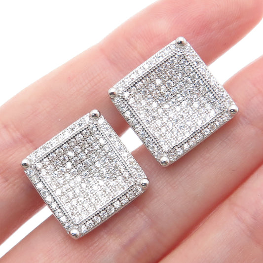 925 Sterling Silver Round-Cut C Z Sparkle Square Stud Earrings
