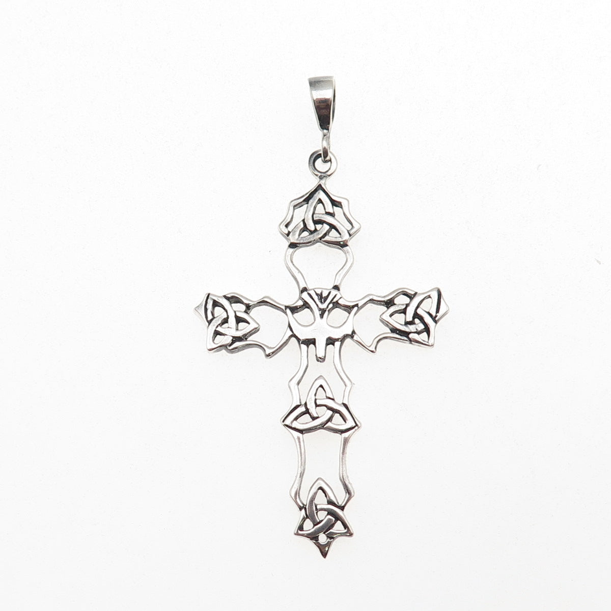 925 Sterling Silver Vintage Faith Abounds Trinity Cross Oxidized Charm Pendant