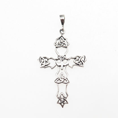 925 Sterling Silver Vintage Faith Abounds Trinity Cross Oxidized Charm Pendant