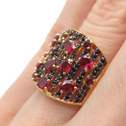 CHUCK CLEMENCY 925 Sterling Silver Gold Plated Real Ruby & Spinel Ring Size 5.25