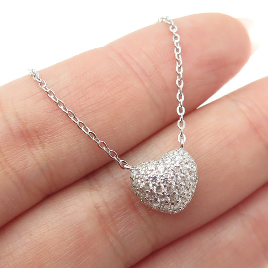 925 Sterling Silver Round-Cut C Z Heart Cable Chain Necklace 16-18"