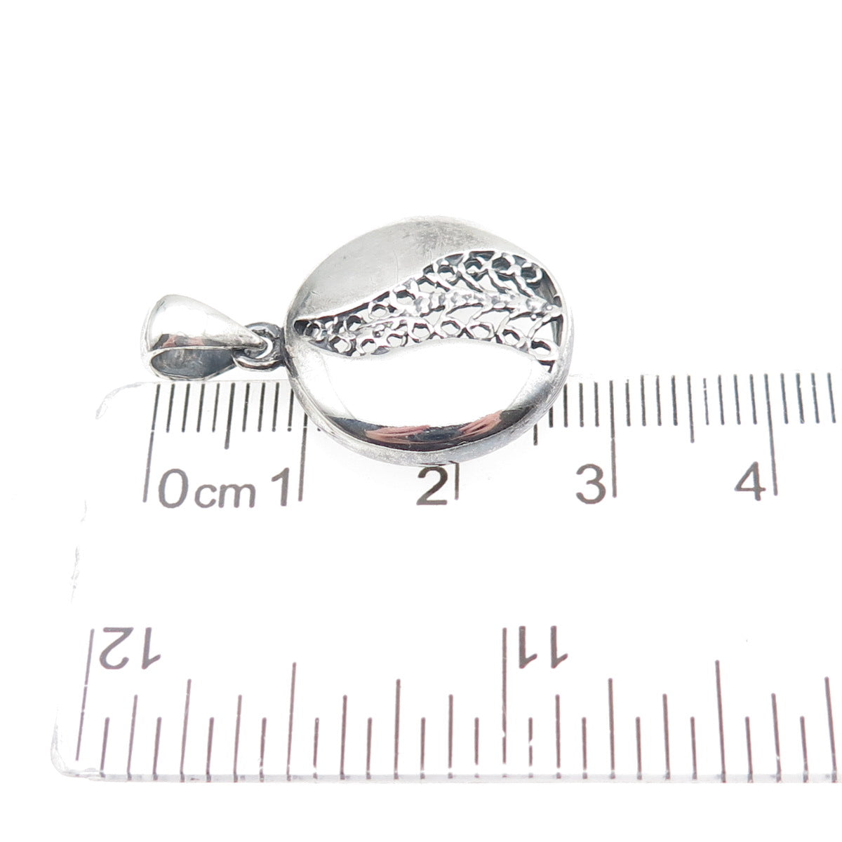 925 Sterling Silver Vintage Modernist Floral Filigree Oxidized Charm Pendant