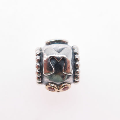 PANDORA 925 Sterling Silver & Gold Swarovski Crystal Mom Slide Bead Charm