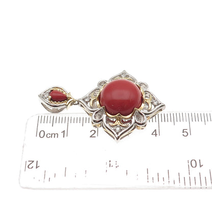 Michael Valitutti Gems En Vogue 925 Sterling 2-Tone Coral & White Topaz Pendant