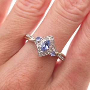 Chuck Clemency 925 Sterling Silver Real Tanzanite & White Topaz Ring Size 8.25