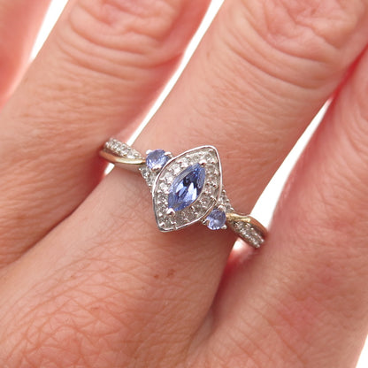 Chuck Clemency 925 Sterling Silver Real Tanzanite & White Topaz Ring Size 8.25