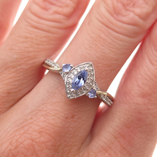 Chuck Clemency 925 Sterling Silver Real Tanzanite & White Topaz Ring Size 8.25