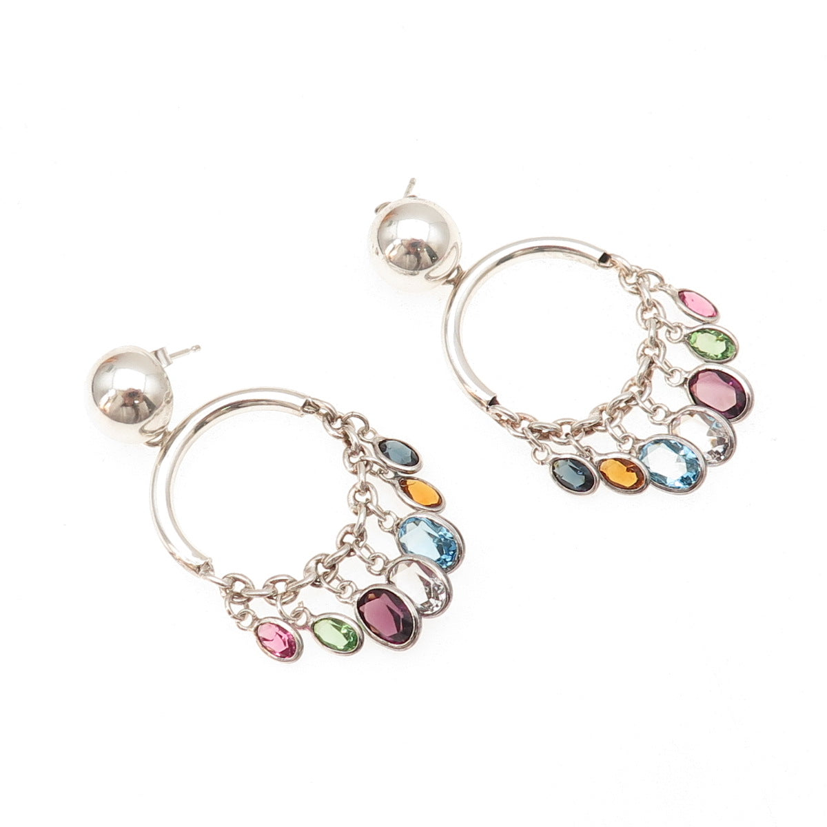 925 Sterling Silver Vintage Topaz Peridot Amethyst Citrine & Tourmaline Earrings