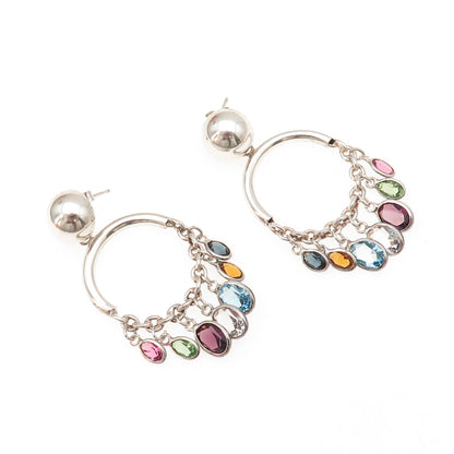 925 Sterling Silver Vintage Topaz Peridot Amethyst Citrine & Tourmaline Earrings