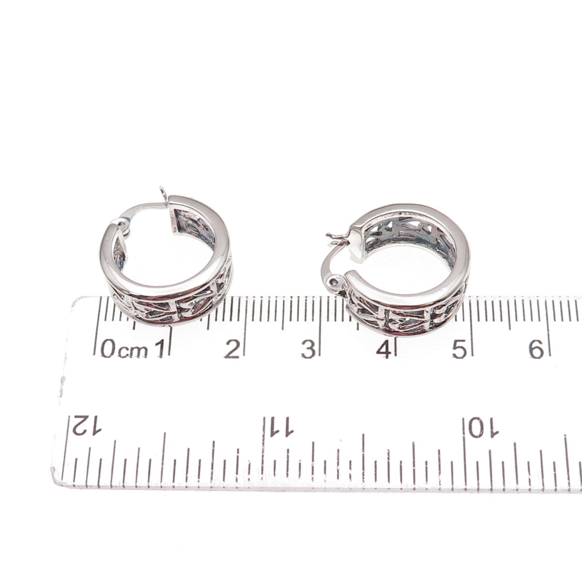 925 Sterling Silver Vintage Heart All Around Hoop Earrings
