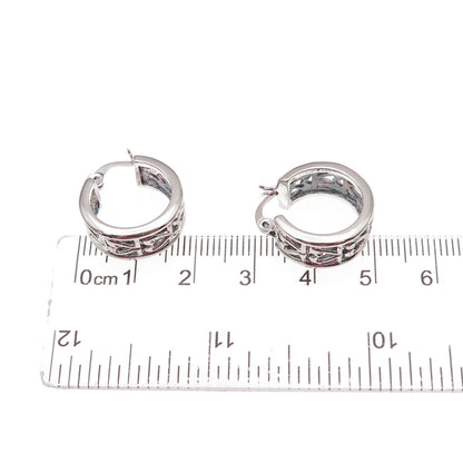 925 Sterling Silver Vintage Heart All Around Hoop Earrings