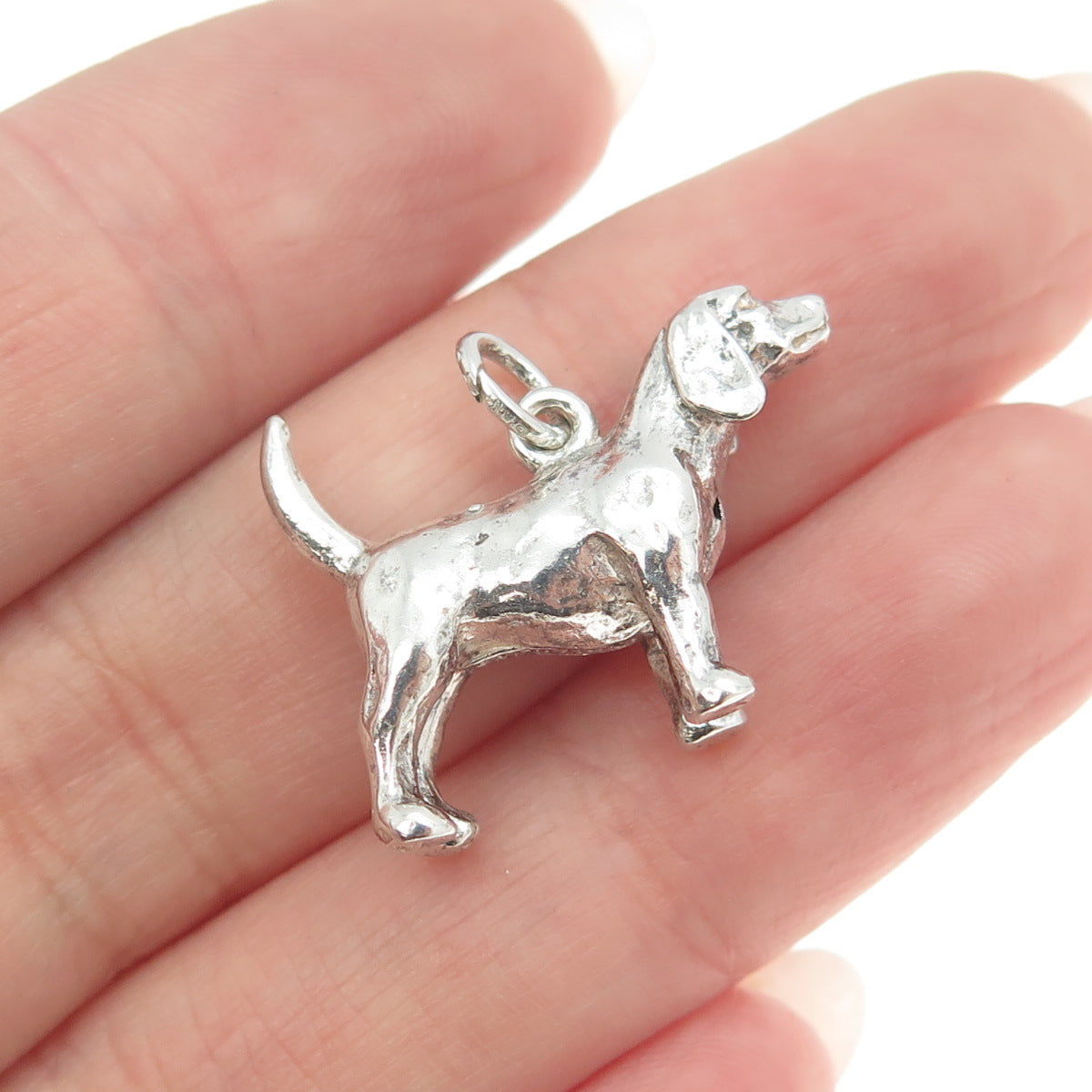 925 Sterling Silver Antique Art Deco Dog Minimalist 3D Charm Pendant