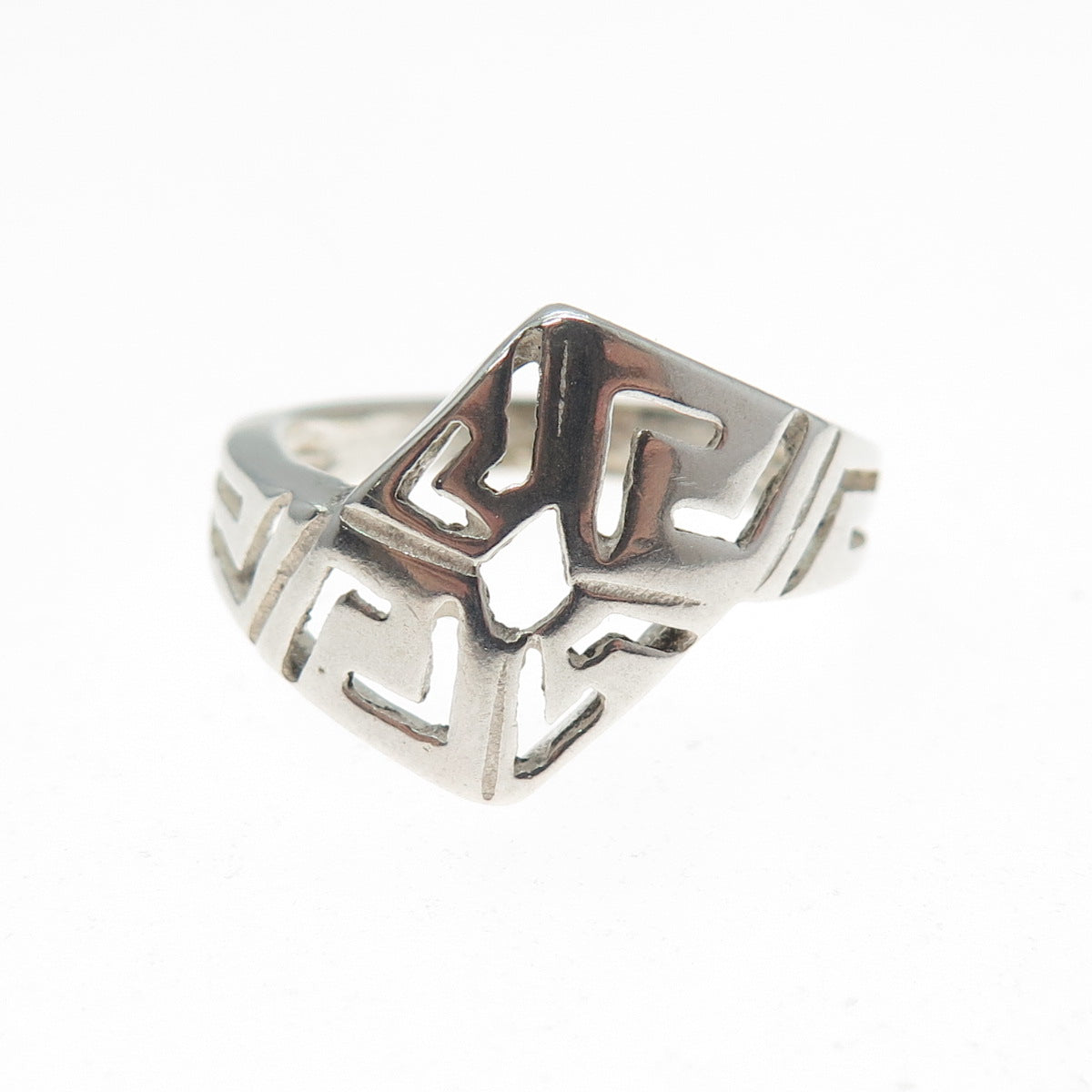 925 Sterling Silver Vintage Ethnic Sun Symbol Zig Zag Ring Size 7.25