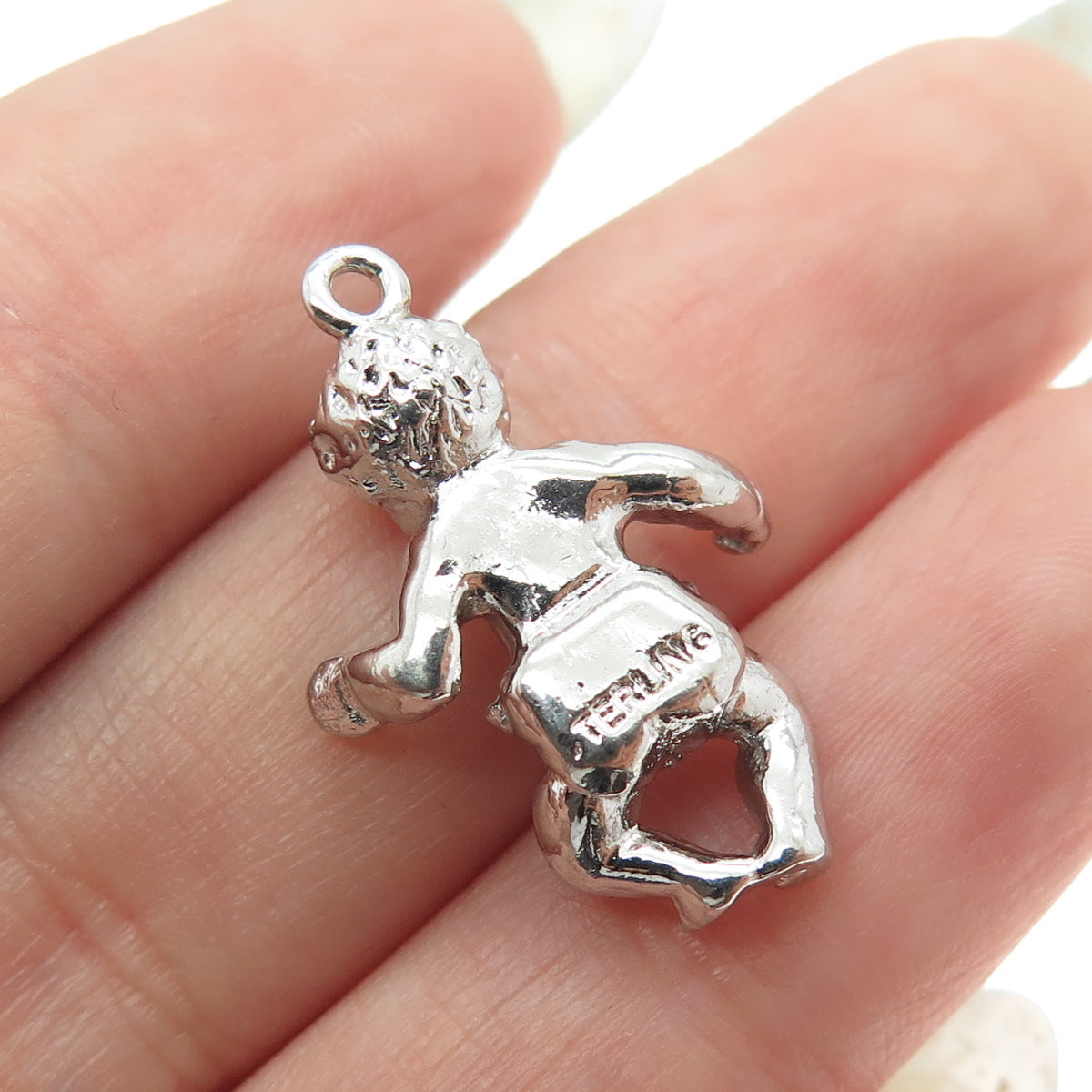 925 Sterling Silver Antique Art Deco Baby Boy Minimalist 3D Charm Pendant