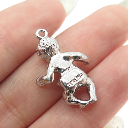 925 Sterling Silver Antique Art Deco Baby Boy Minimalist 3D Charm Pendant