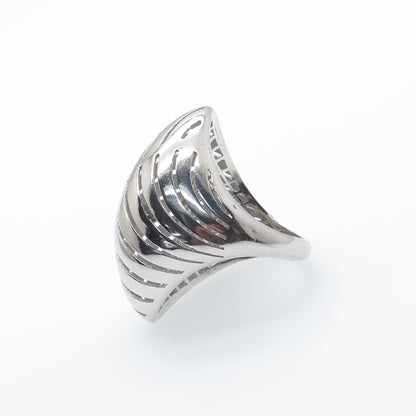 925 Sterling Silver Italy Modernist Rhombus Ribbed Dome Ring Size 6.75
