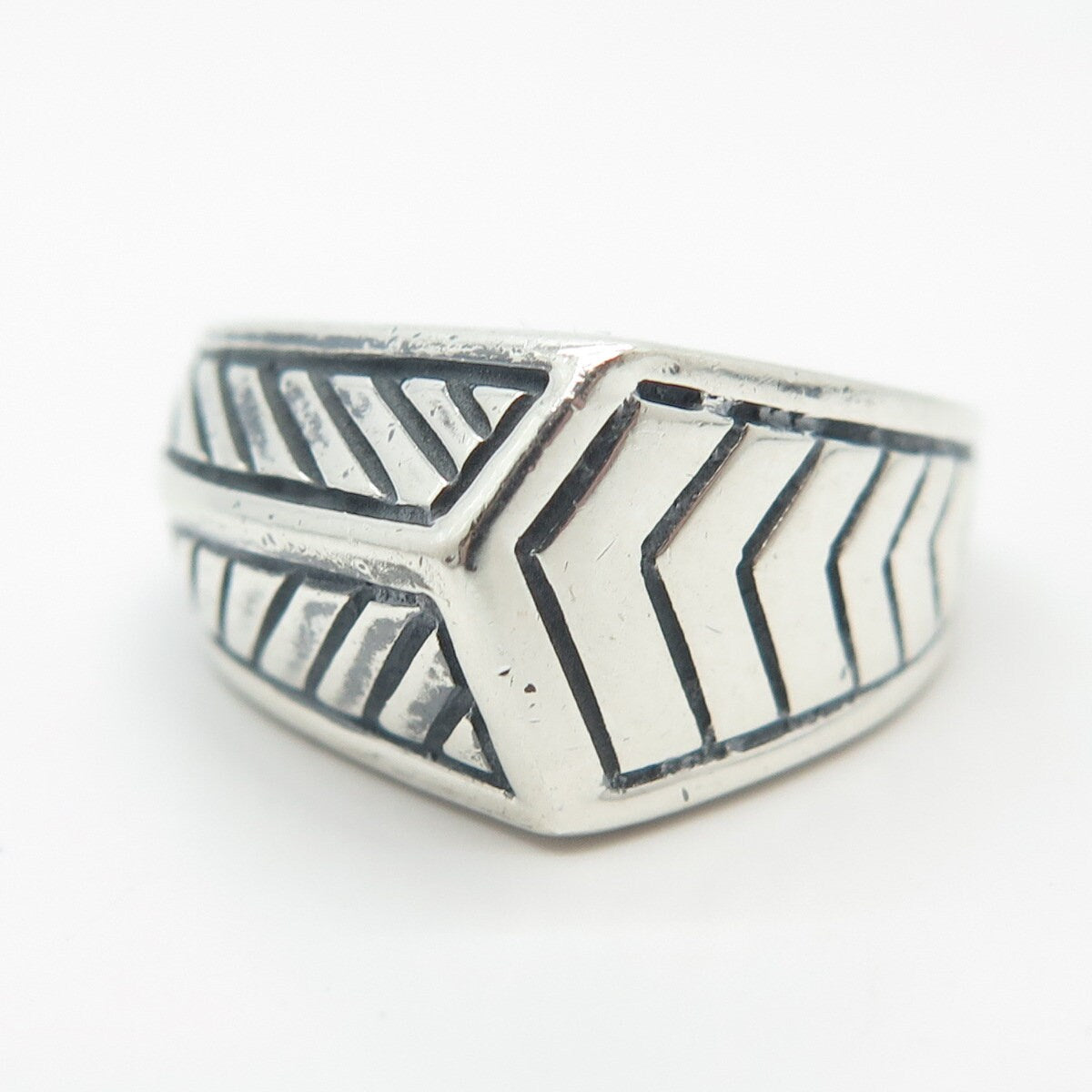 925 Sterling Silver Vintage Etched Striped Ring Size 9