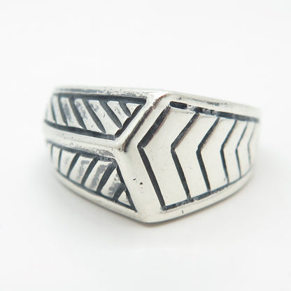925 Sterling Silver Vintage Etched Striped Ring Size 9