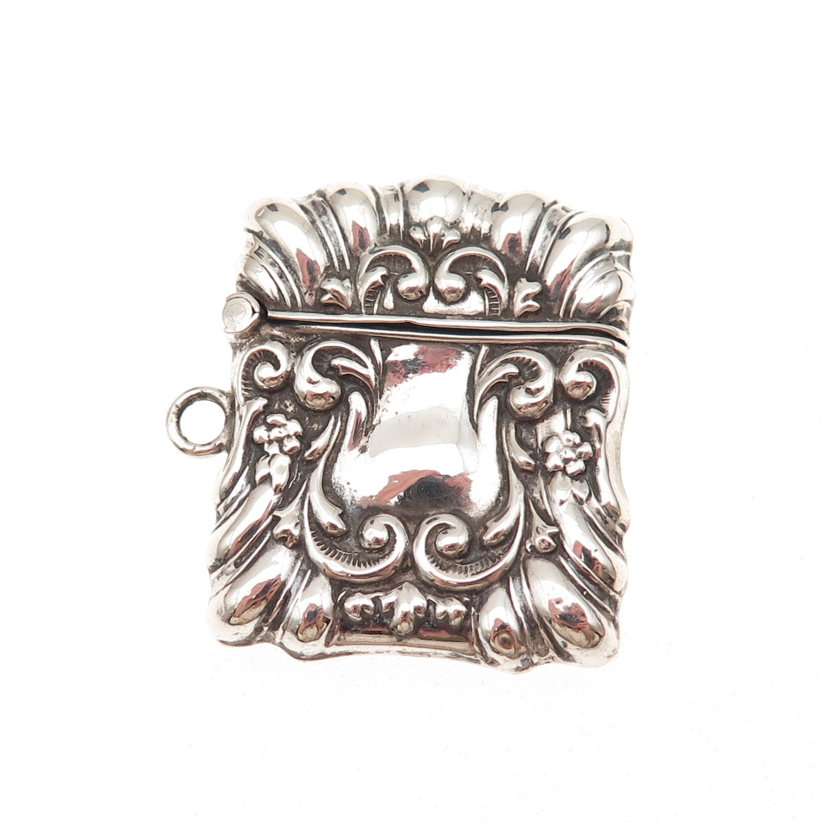 925 Sterling Silver Antique Art Deco Repousse Oxidized Stamp Box / Case