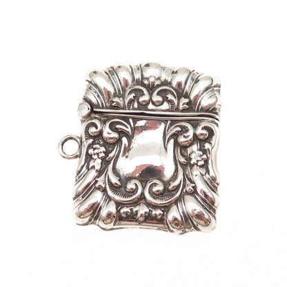 925 Sterling Silver Antique Art Deco Repousse Oxidized Stamp Box / Case