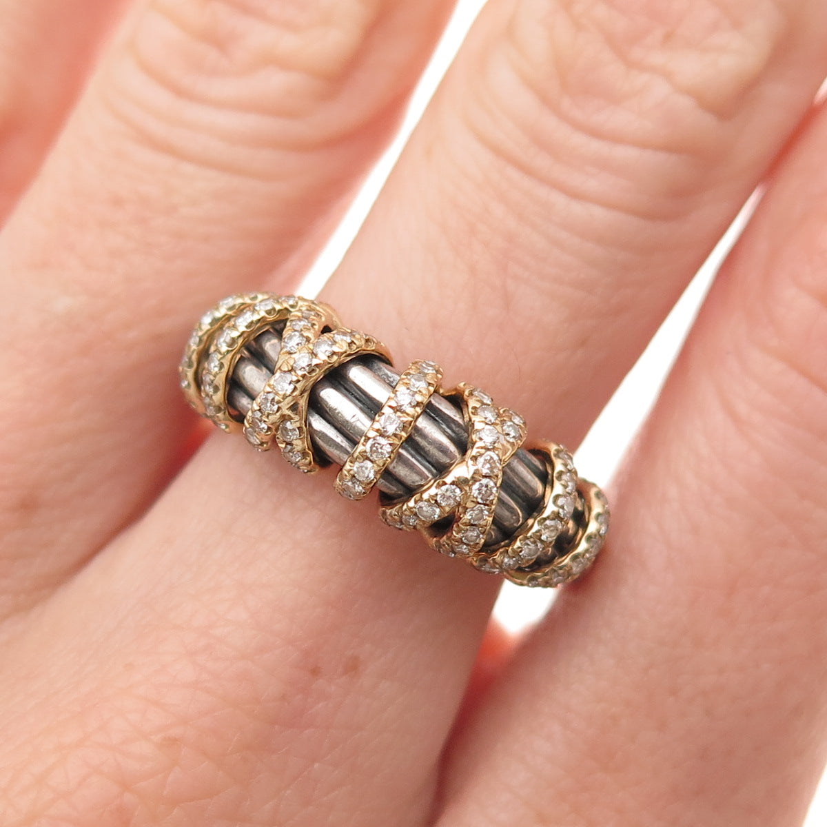 David Yurman 925 Sterling Silver 18K Gold Real Diamond Helena Ring Size 7