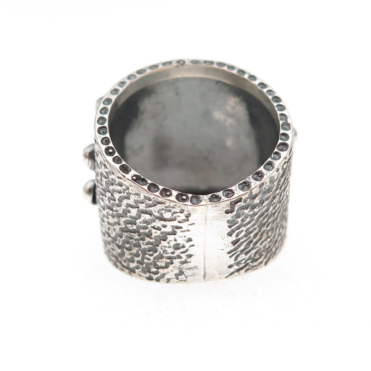 925 Sterling Silver Vintage Modernist Beaded Oxidized Ring Size 6.25