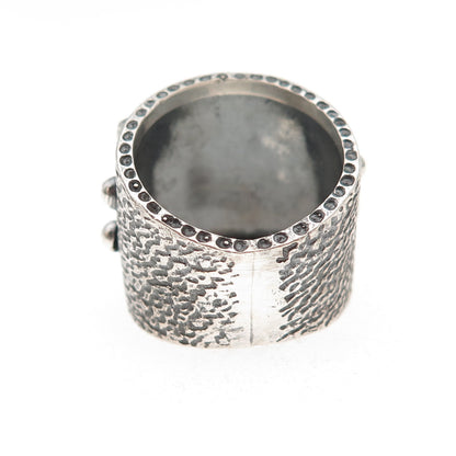 925 Sterling Silver Vintage Modernist Beaded Oxidized Ring Size 6.25