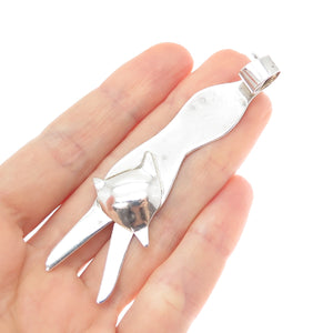 VICTOR ALFARO 925 Sterling Silver Vintage Modernist Cat Pin Brooch / Pendant
