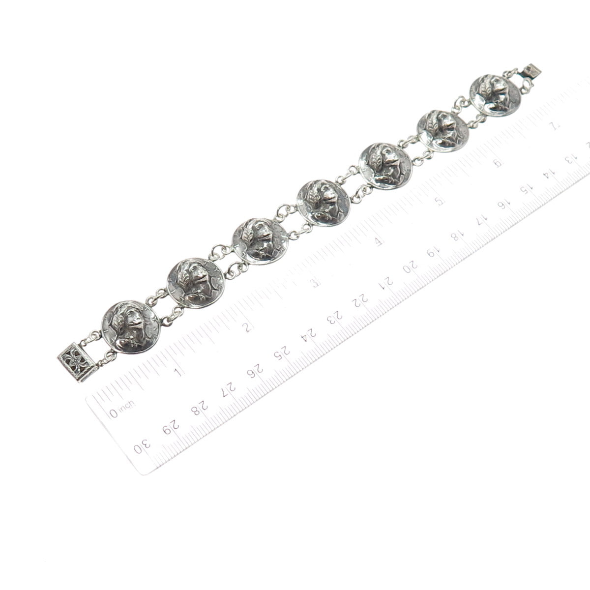 925 & 900 Silver Antique 1916-1945 One Mercury Dime Repousse Coin Bracelet 7.25"