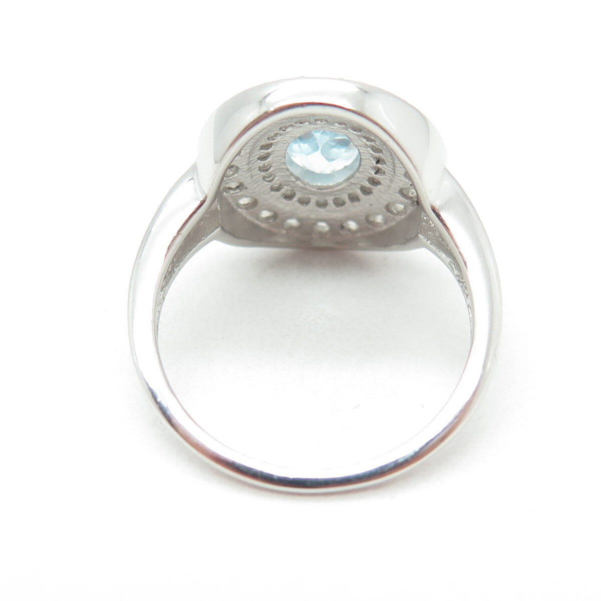 DSMK 925 Sterling Silver Real Oval & Round-Cut Blue White Topaz Ring Size 6.5