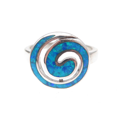 925 Sterling Silver Real Opal Spiral Ring Size 7.25