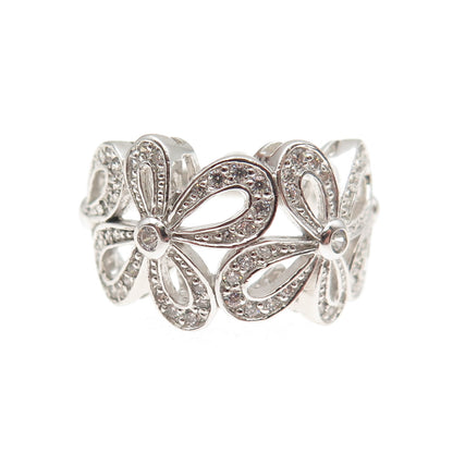 925 Sterling Silver Round-Cut C Z Floral Ring Size 7.25