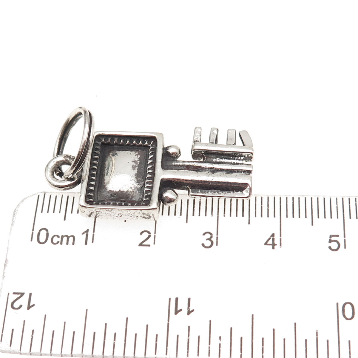 925 Sterling Silver Antique Art Deco Key Oxidized Charm Pendant