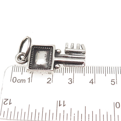 925 Sterling Silver Antique Art Deco Key Oxidized Charm Pendant