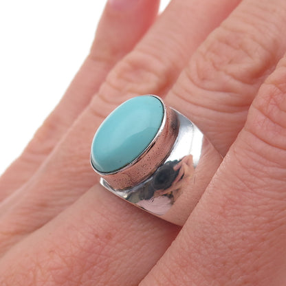 925 Sterling Silver Vintage CII Mexico Real Turquoise Oxidized Ring Size 7