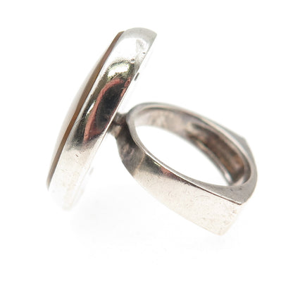Calvert 925 Sterling Silver Vintage Real Agate Modernist Oxidized Ring Size 4.75