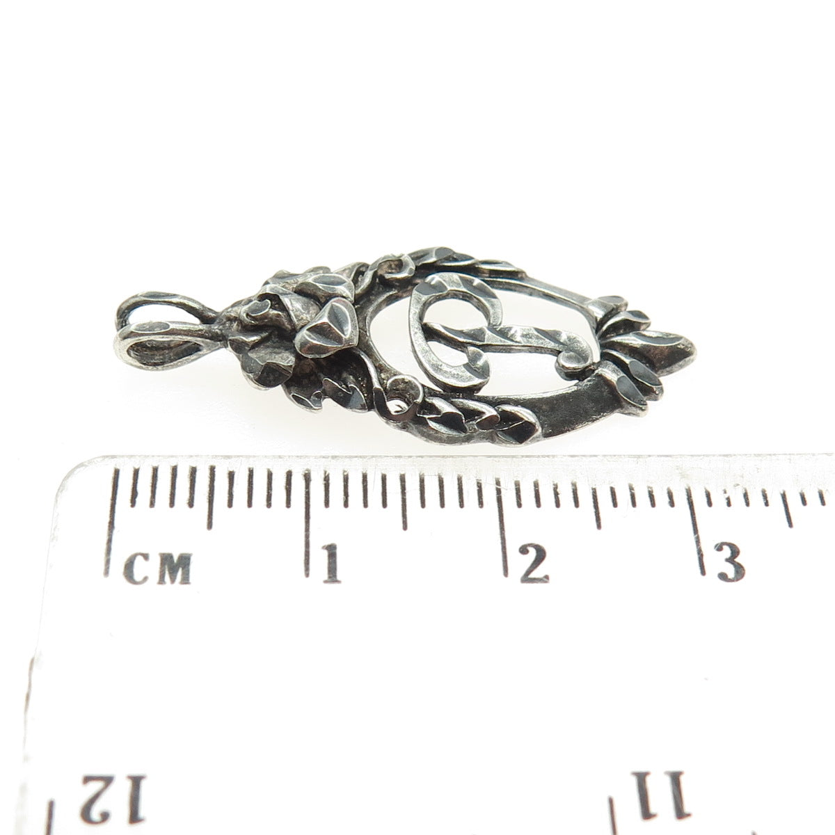 925 Sterling Silver Vintage Letter "P" Initial Floral Frame Oxidized Pendant