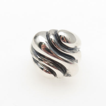 925 Sterling Silver Vintage Modernist Wavy Dome Oxidized Ring Size 6.25