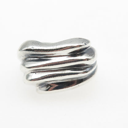 925 Sterling Silver Vintage Mexico Modernist Ribbed Oxidized Ring Size 7