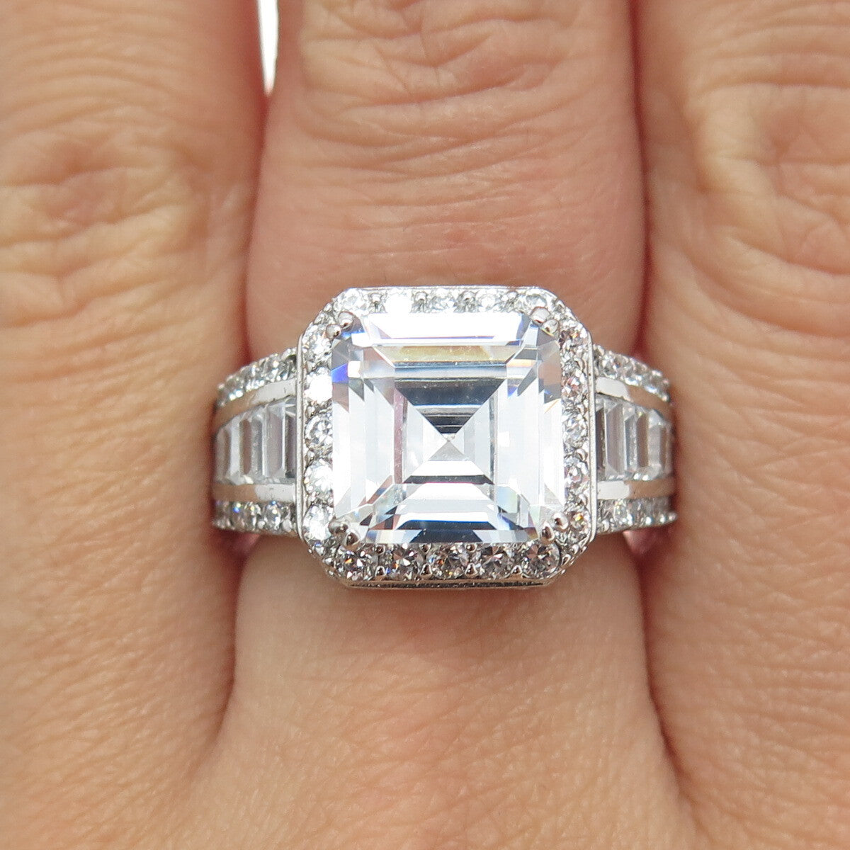 925 Sterling Silver Multi-Cut White C Z Engagement Ring Size 7.25
