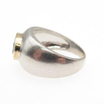 925 Sterling Silver 2-Tone Vintage Real Amethyst Modernist Ring Size 6.5