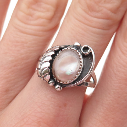 Cecil Ashley Navajo Old Pawn 925 Sterling Silver Vintage MOP Feather Ring Size 8