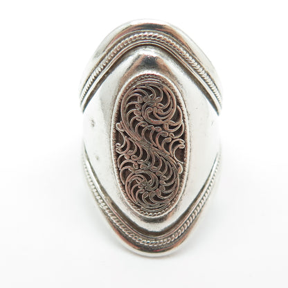 925 Sterling Silver Vintage Filigree Statement Ring Size 6