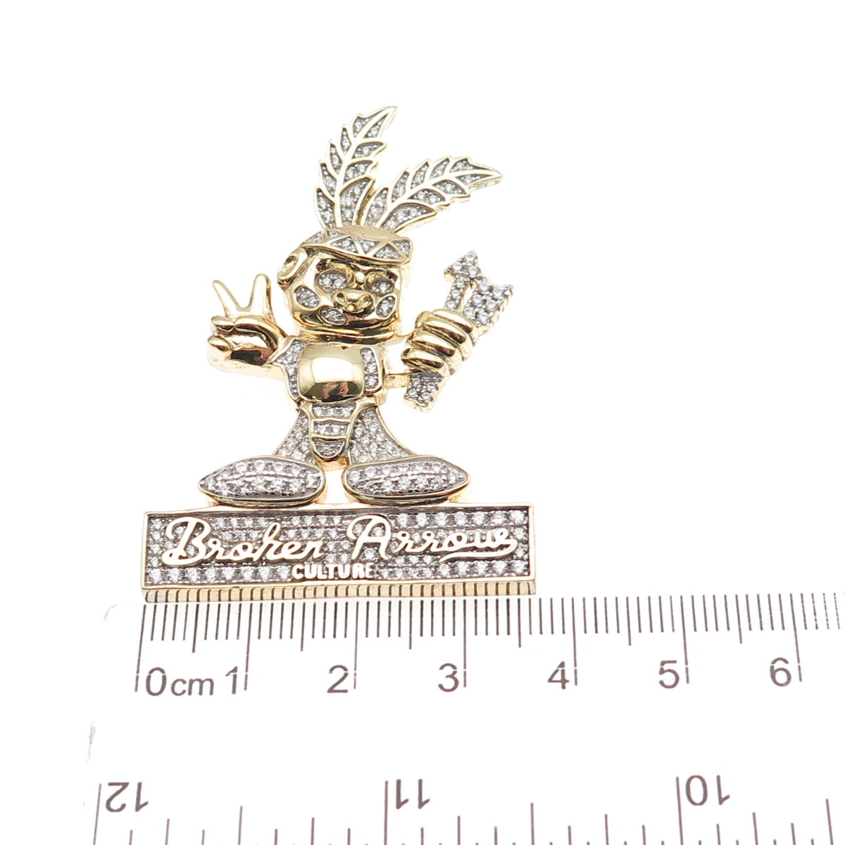 925 Sterling Silver Gold Plated Round-Cut C Z Broken Arrow Culture Slide Pendant