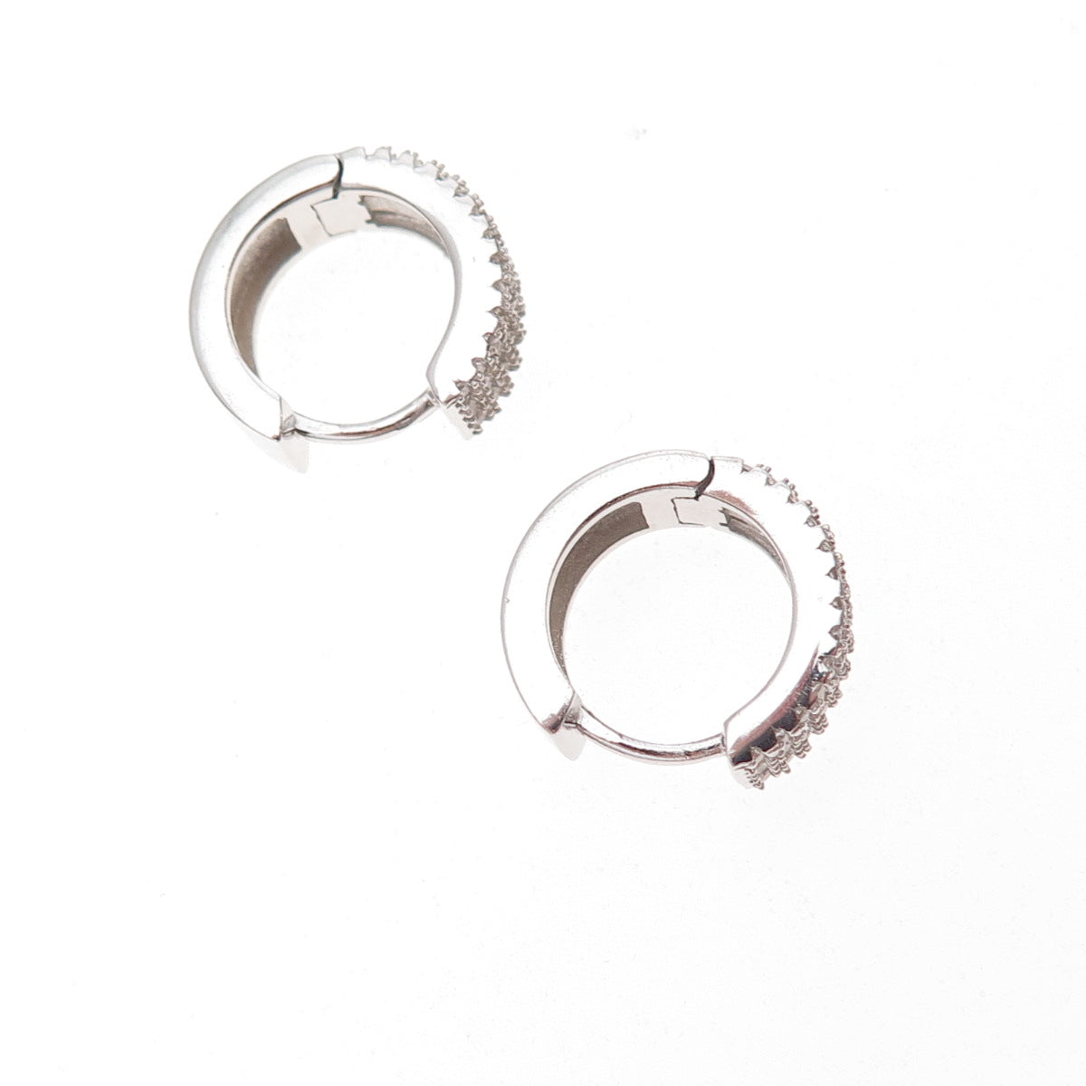 925 Sterling Silver Round-Cut C Z Hoop Earrings